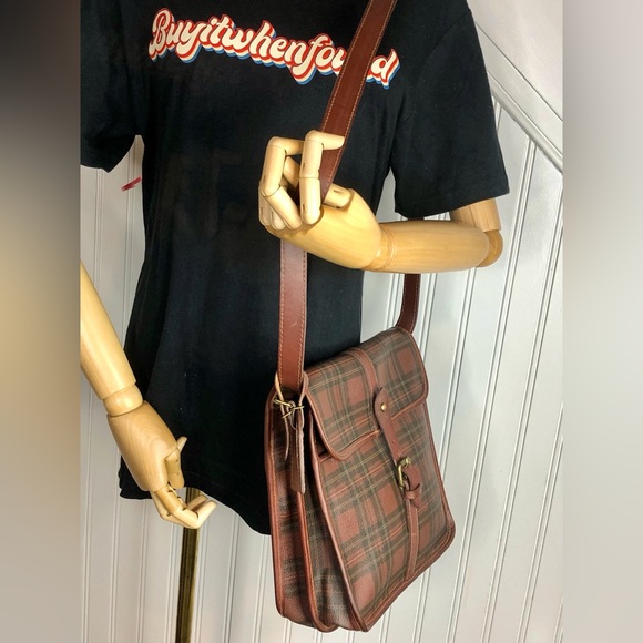 RALPH LAUREN Tartan Plaid Large Leather Crossbody Messenger Shoulder Bag - Picture 16 of 17
